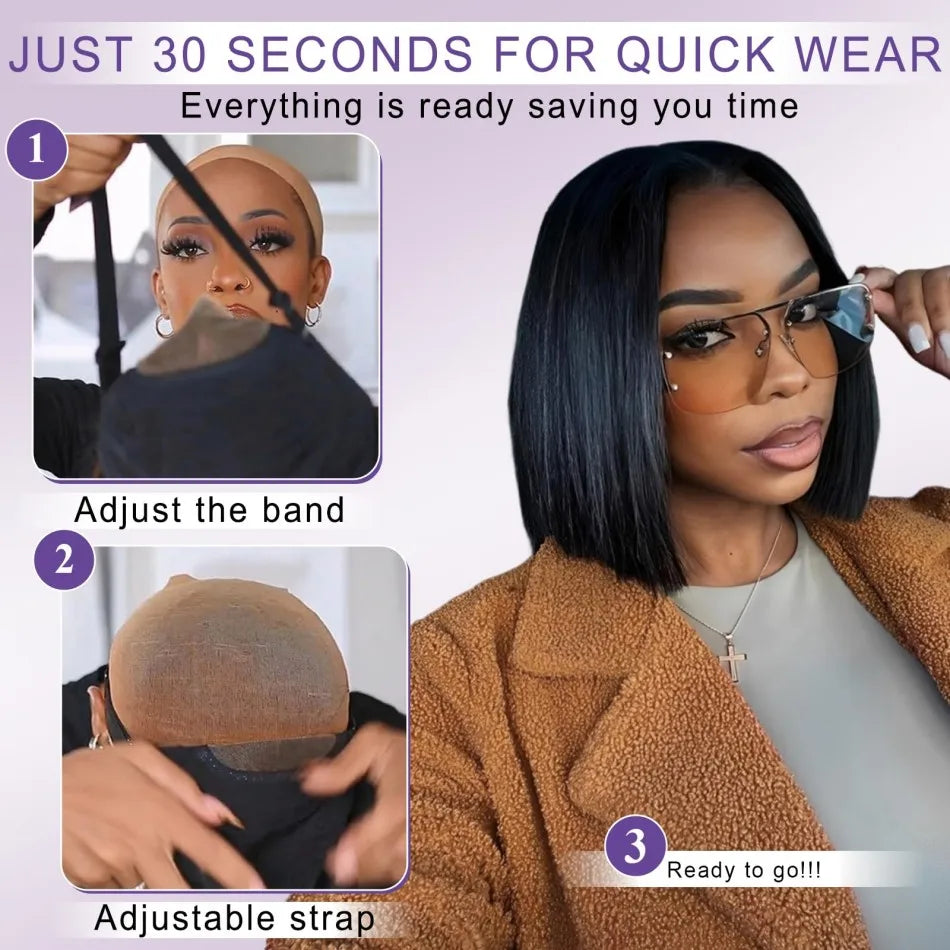 Wear And Go Glueless Bob Wig Human Hair Pre Plucked Pre Cut 5X5 Hd Transparent Lace Front Wigs For Women Straight Short Bob Wigs