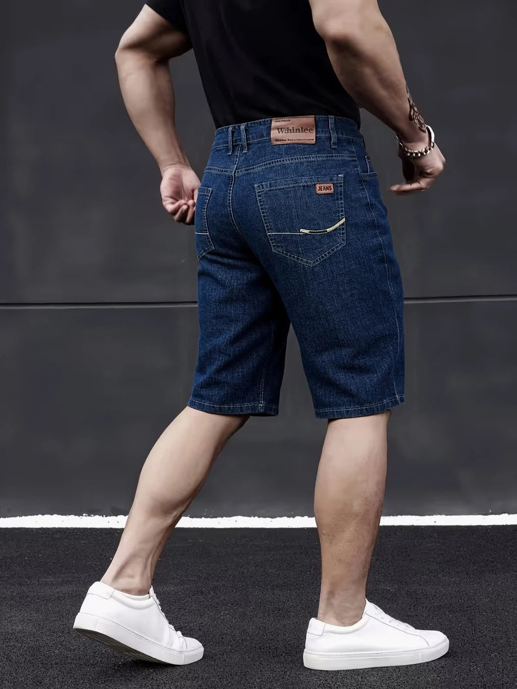 Wthinlee New Business Men's Jeans Casual Straight Stretch Fashion Classic Blue Black Men's Summer Denim Shorts Knee-Length