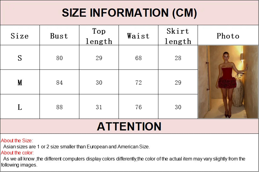 Sexy Sleeveless Strapless Fish Bone Tube Top 3D Flowers Mini Skirt 2 Piece Set Women Summer Elegant Birthday Party Evening Suit