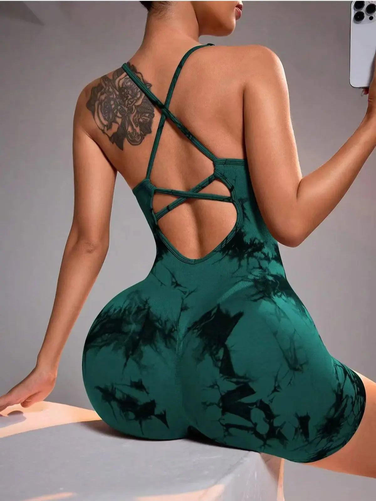 Tie Dye Yoga Bodysuit for Women - Seamless No Visible Panty Line Strappy Dance Leotard, High Cut Workout Unitard for Gym Fitness