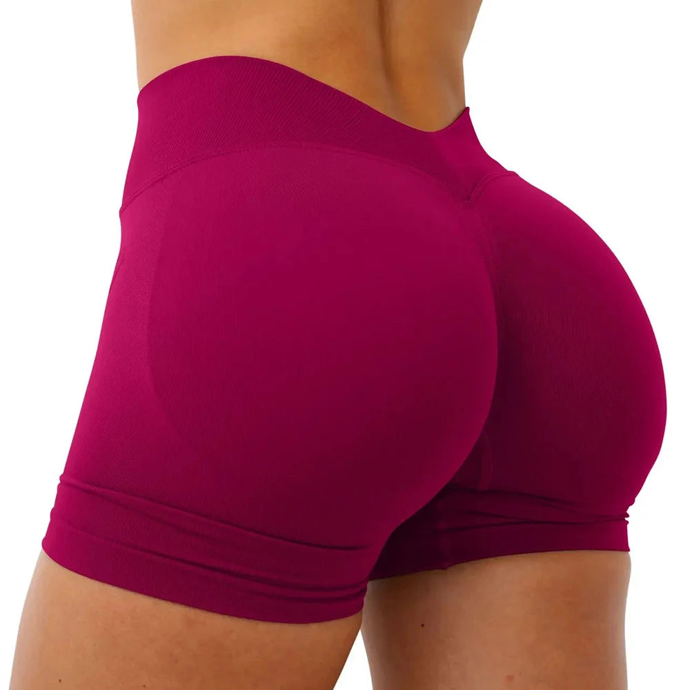 Women Seamless Yoga Shorts Fitness Scrunch Butt Gym Shorts Booty Running Training V Waist Sports Shorts Workout Short Leggings