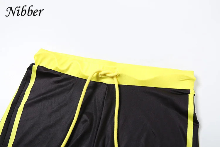 Nibber Women Tracksuit 2 Piece Set Stroke Tight Hipster Letter Print Sporty Casual Crop Tops+Shorts Vitality Matching Outfits