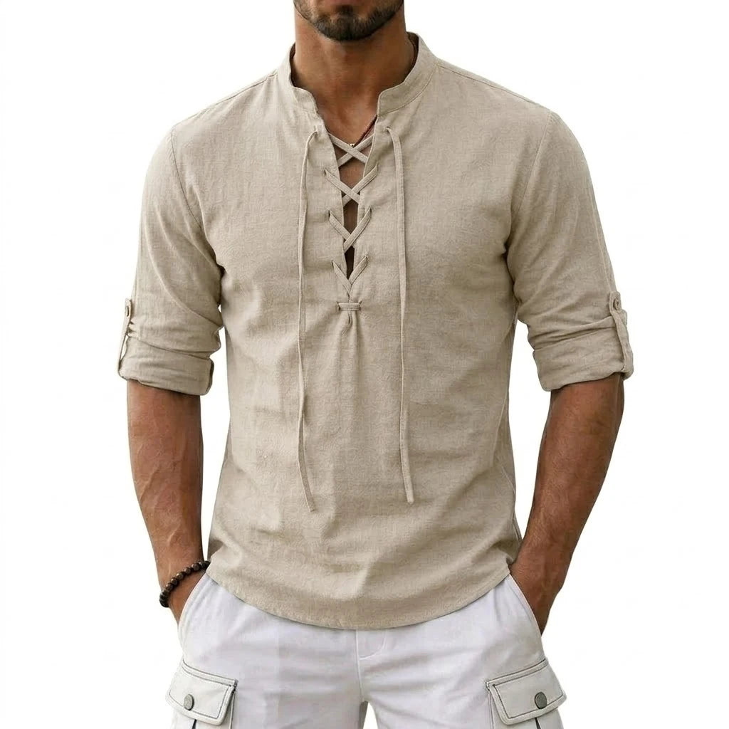 Men's Long Sleeved Linen T-Shirts Medieval Vintage Viking Top Cotton Shirts Men Halloween Costume Breathable Tops Yoga Shirts