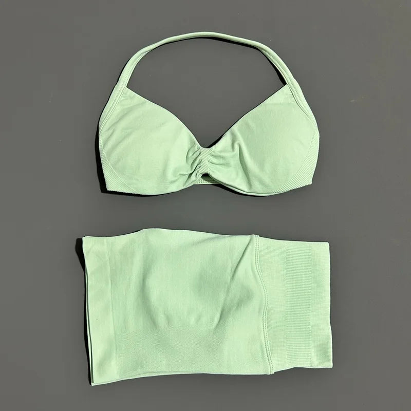 2 Piece Sports Yoga Set Sportswear Woman Gym Strappy Bra And Shorts Activewear Pilates Clothes Sports Workout Fitness Suit