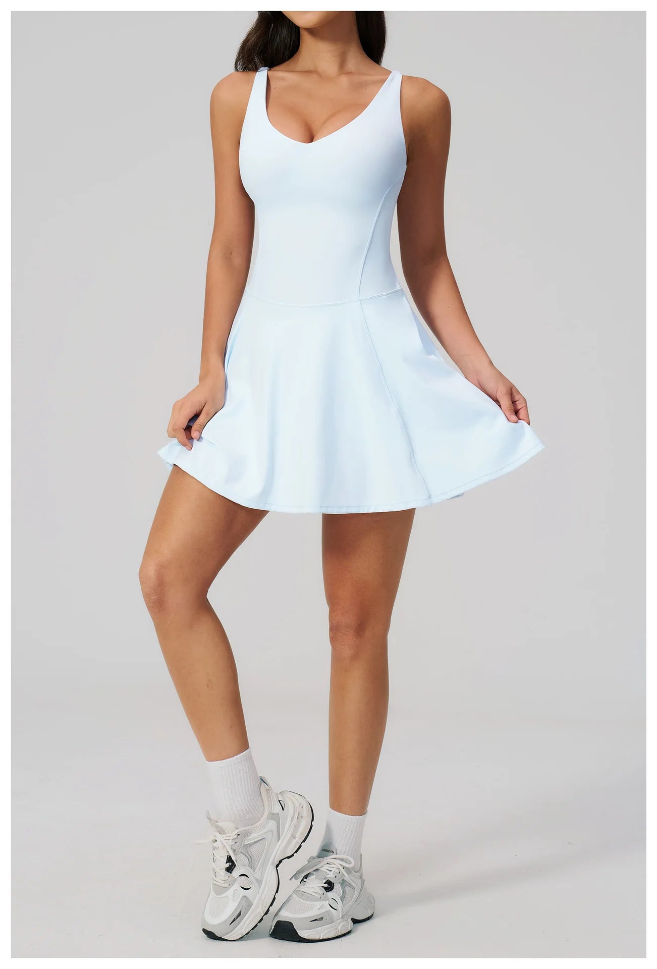 Yoga Bodysuit Women Fitness Jumpsuit Sexy Sport with Side Pockets Workout One-Piece Dance Ballet Sport Dress Female Tennis Skirt