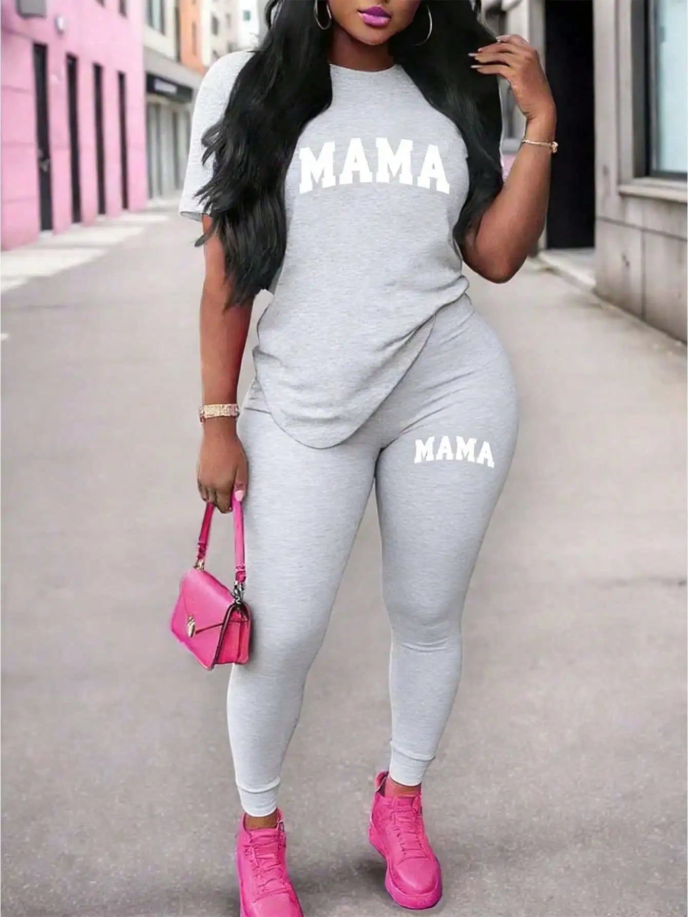 2026 Women's New Casual Spring/Summer Two Piece Set Round Neck Letter Printed Short Sleeve T-shirt and Letter Printed Pants Set