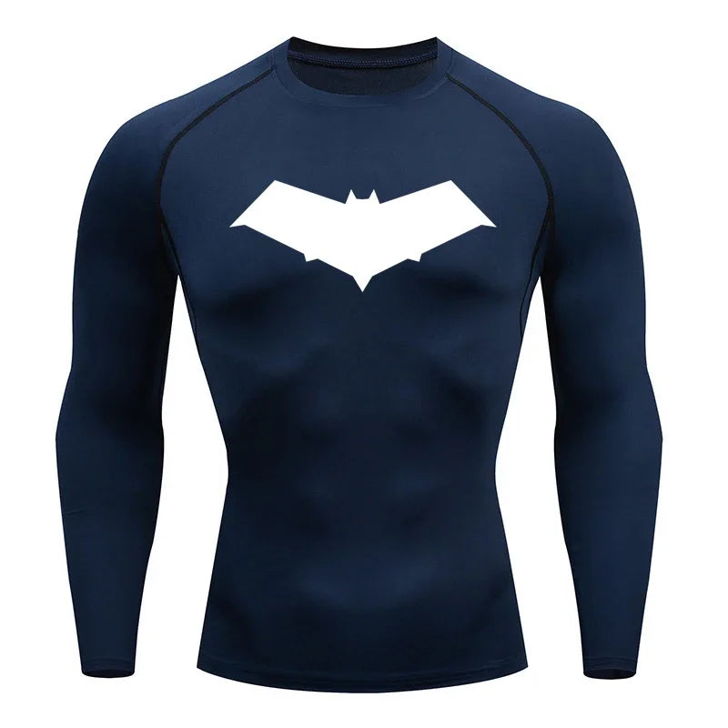 Summer Casual Run Compression T-Shirt Men Tops Bat Print Quick-Dry Fitness Gym Sportswear MMA Rashguard Jersey Workout Tee Male