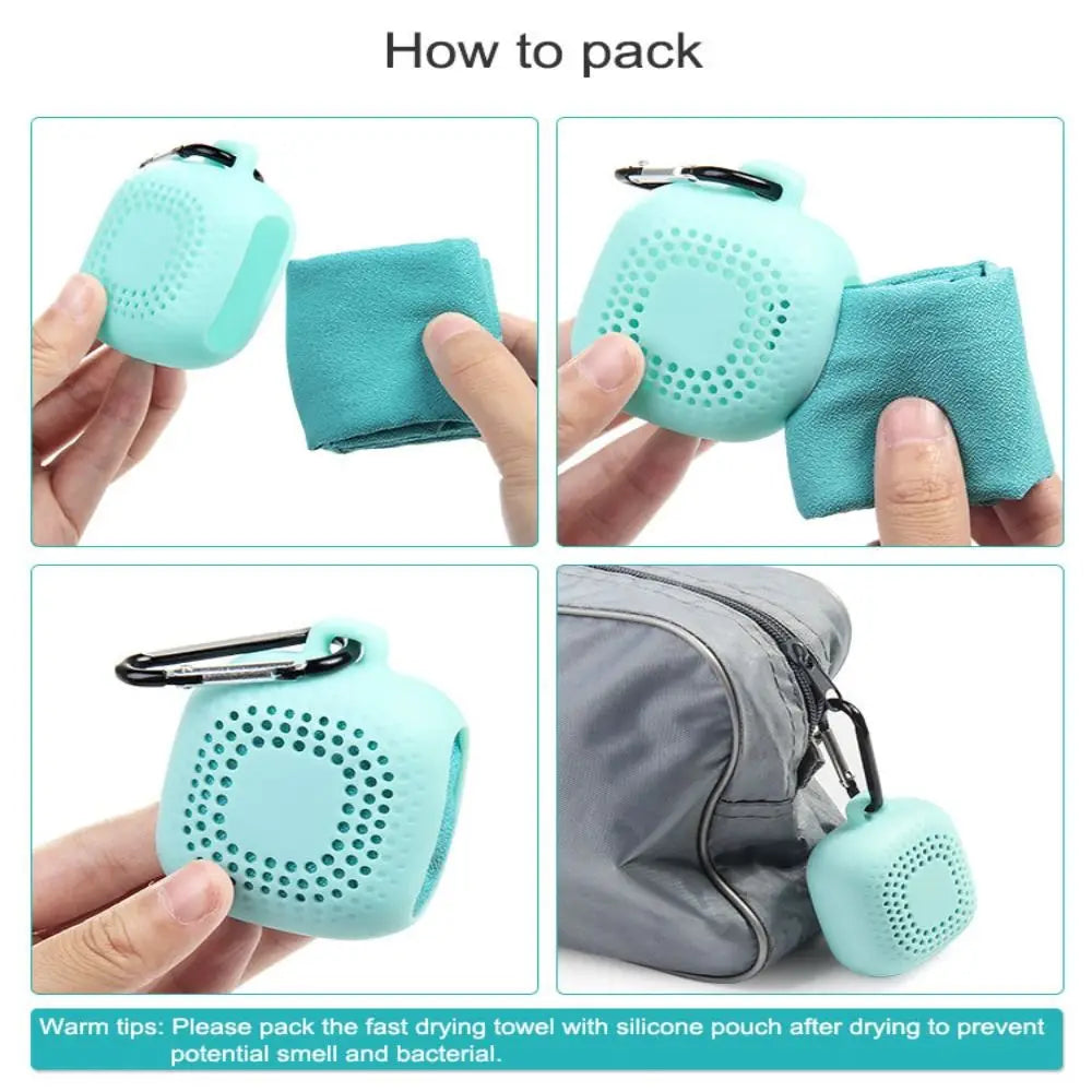 With Silicone Case Quick Drying Towel Pocket Super Absorbent Sports Towel Solid Color Portable Microfiber Towel