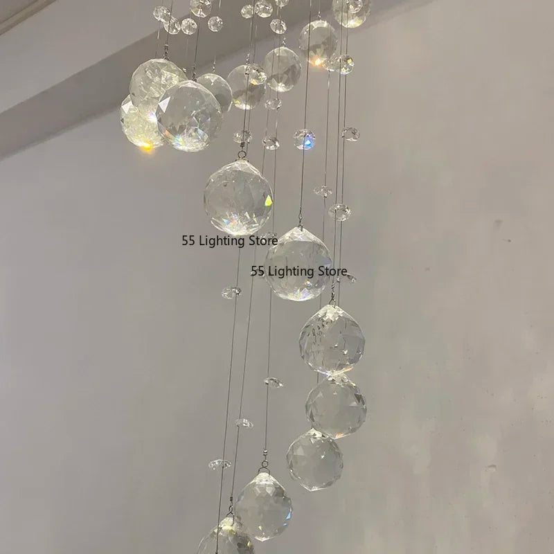 Modern Large K9 Crystal LED Chandeliers for Spiral Living Room Staircase Lamp Showcase Bedroom Kitchen Pendant Light Fixture