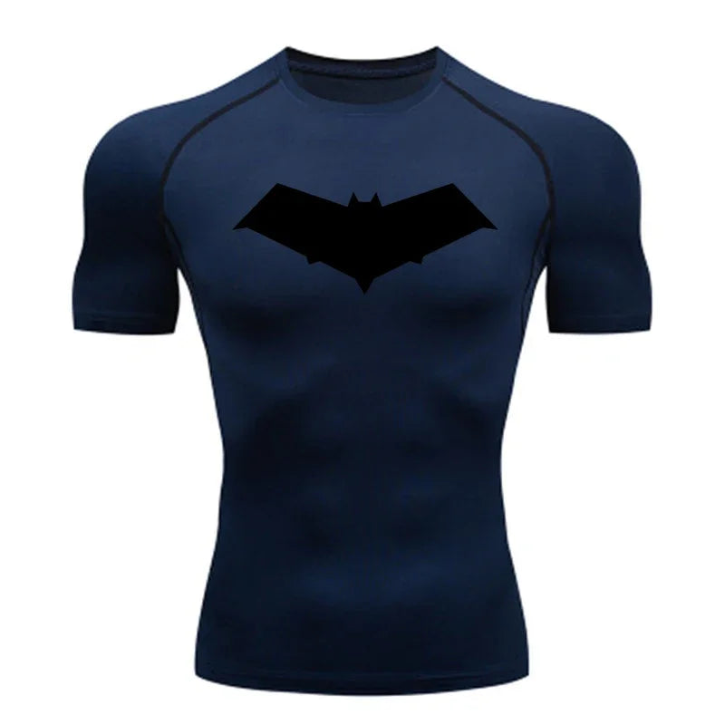 Summer Casual Run Compression T-Shirt Men Tops Bat Print Quick-Dry Fitness Gym Sportswear MMA Rashguard Jersey Workout Tee Male