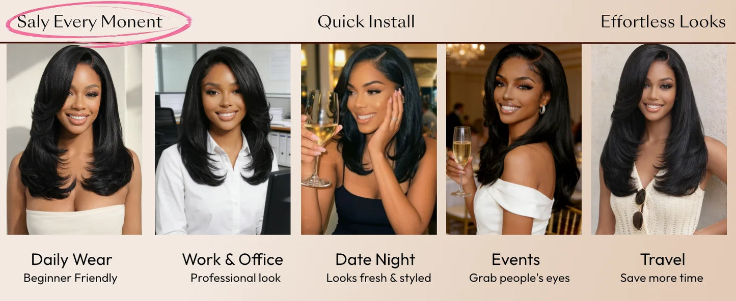 UNice Bye-Bye Knots™ 7x5 Lace Pre Layered Side Part Yaki Straight Wig Human Hair Glueless Wig Short Bob Wigs 150% Density