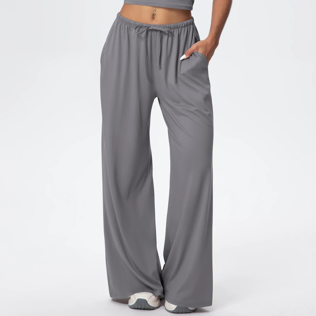 Women Quick Drying Wide Leg Yoga Pants Loose Yoga Pants High Waist With Pockets Fitness Sport Gym Workout Drawstring Full Length