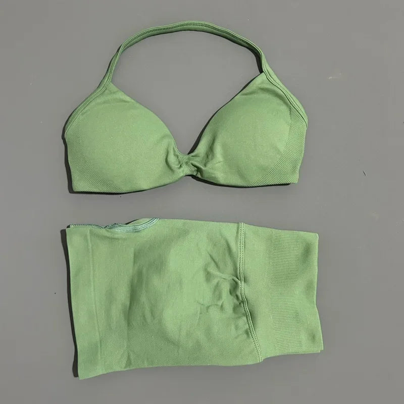 2 Piece Sports Yoga Set Sportswear Woman Gym Strappy Bra And Shorts Activewear Pilates Clothes Sports Workout Fitness Suit